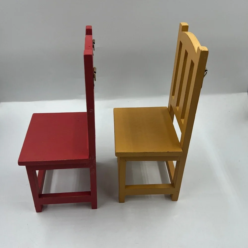 Vintage Red Mustard Wooden Chair Wall Shelves Set Folk Art Nursery Decor 10in